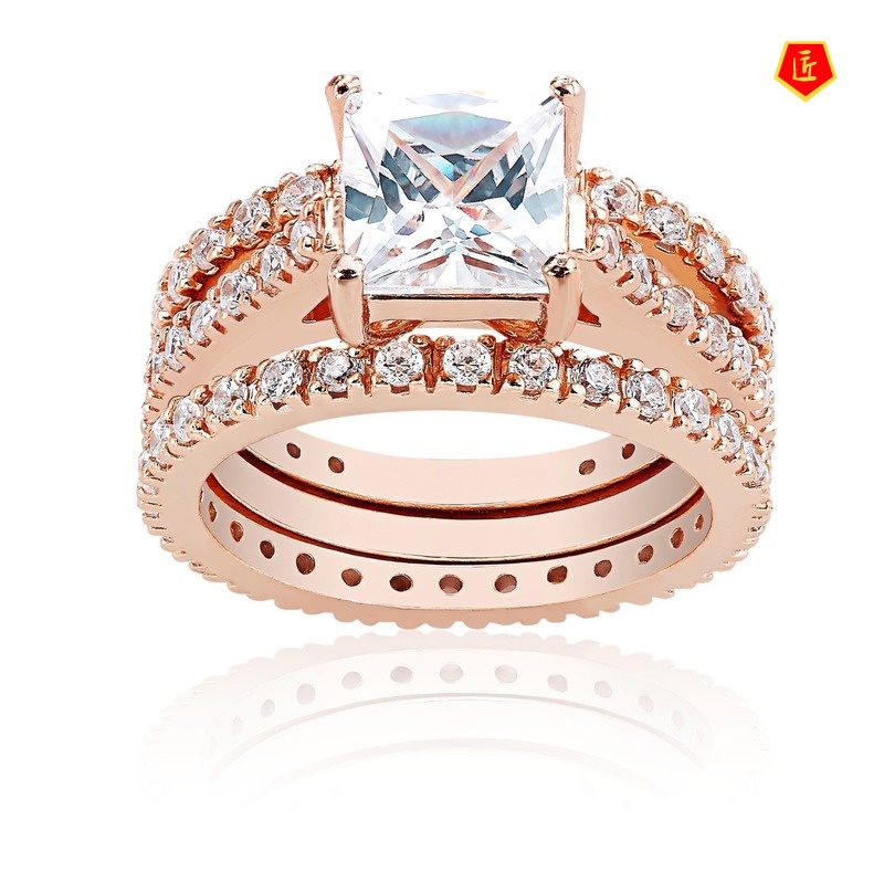 [Ready Stock]Full Diamond Three Ring Set Creative Fashion