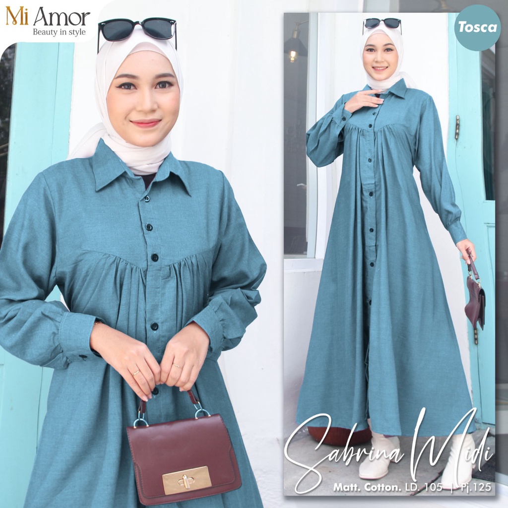 Sabrina Midi Dress Mi Amor Lengan Panjang LD 105 jumbo gamis kekinian bahan katun