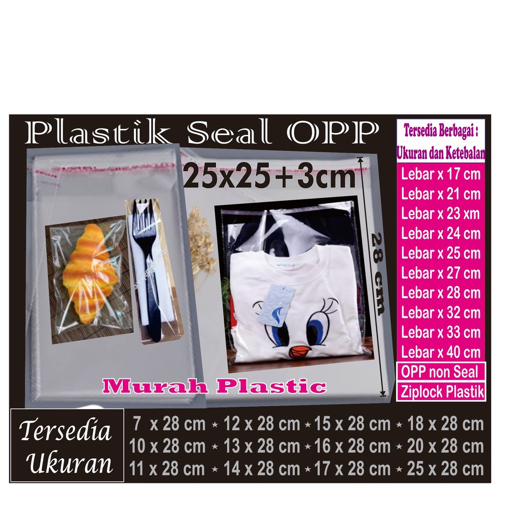 Plastik OPP 25 x 25 isi 100 pcs + lem/undangan/souvenir/clothing/dll