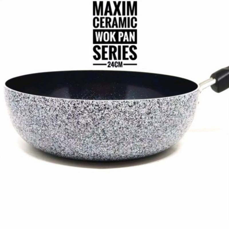 maxim ceramic wok pan series 28cm/maxim neostone deep wok marble ceramic wajan penggorengan anti lengket