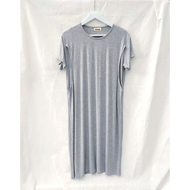 LAURA Baju Busui Bukaan Samping Kanan Kiri Murah | Dress Menyusui Kaos-Misty Grey