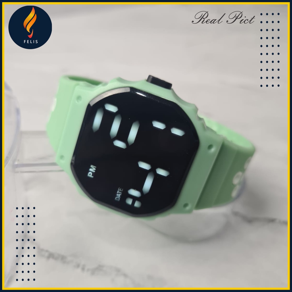 JAM Tangan Pria Wanita Digital Anti Air Trend Terbaru 2021 Jam Tangan Cewek Casual Main Kecil Elegan Murah F020-Digital New  Hijau
