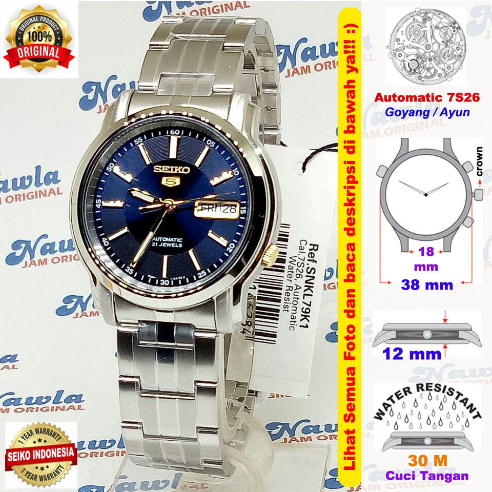 Seiko 5 SNKL79K1 Automatic Solid Blue Dial - Jam Tangan Pria SNKL79