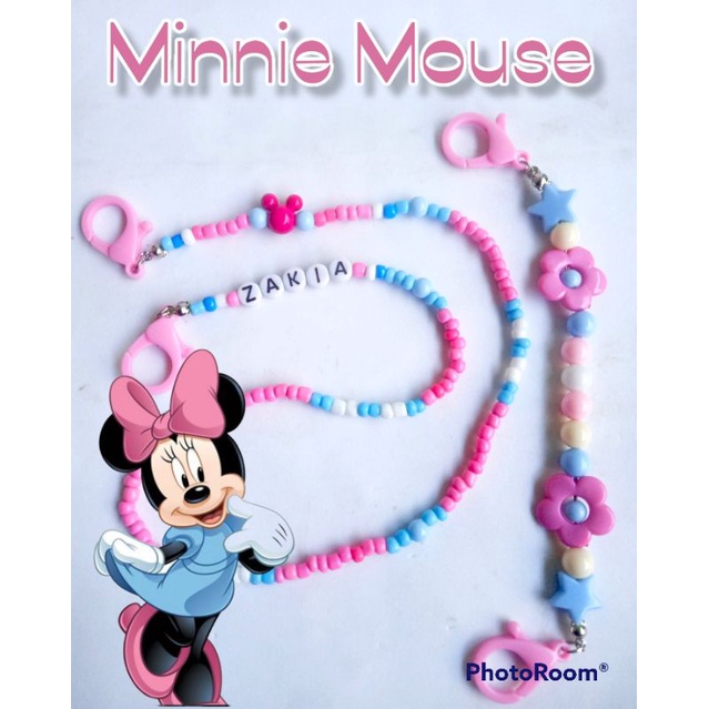 1 set Kalung Masker Anak + konektor masker tema Minnie Mouse bisa request nama/warna/motif