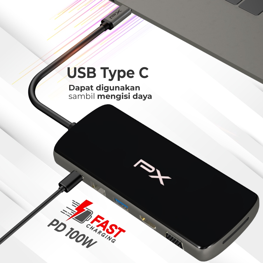 Type C 3.1 Hub Converter to HDMI USB 3.0 SD TF 12 in 1 PX UCH120B