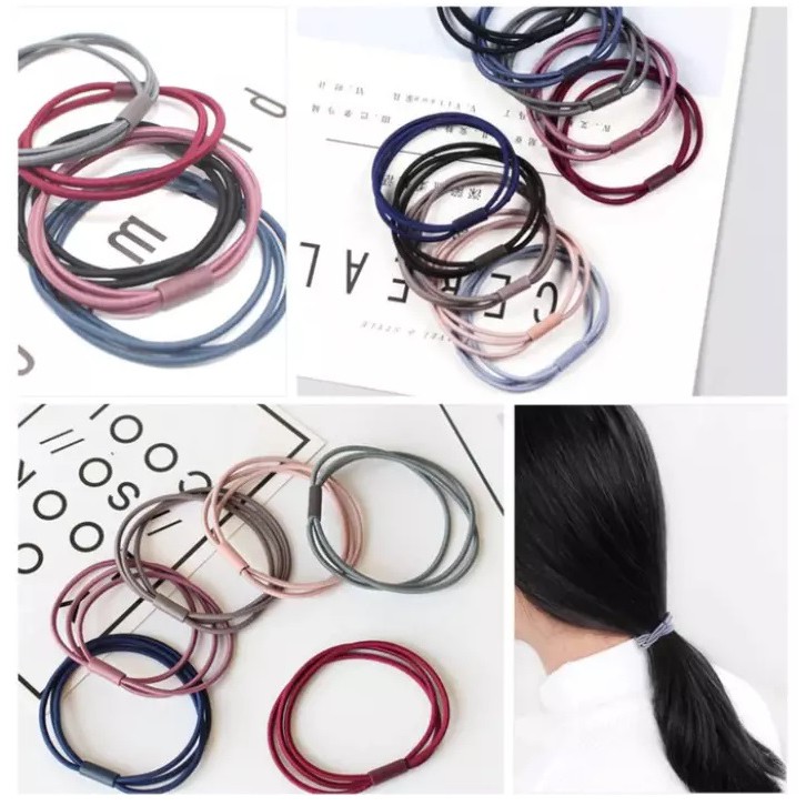 Ikat Rambut Ponytail Korea 3 lapis / Karet Rambut / Kuncir Rambut Warna Warni-8