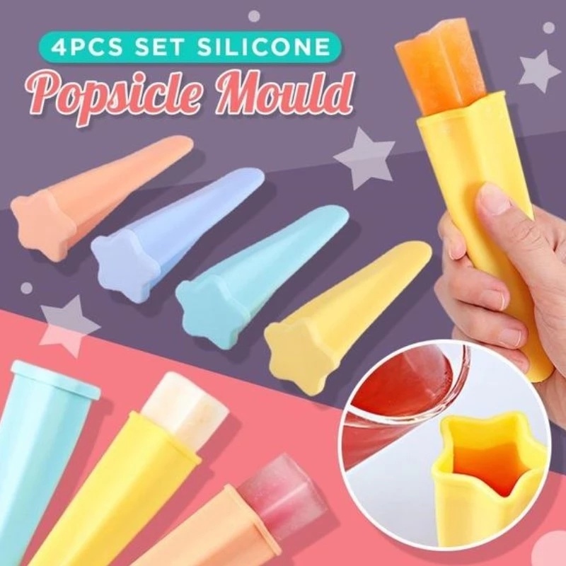 4PCS Creative Food Grade Children's Silicone Star Shaped Popsicle Molds For Healthy Snacks, Yogurt Sticks, Juice &amp; Fruit Smoothies