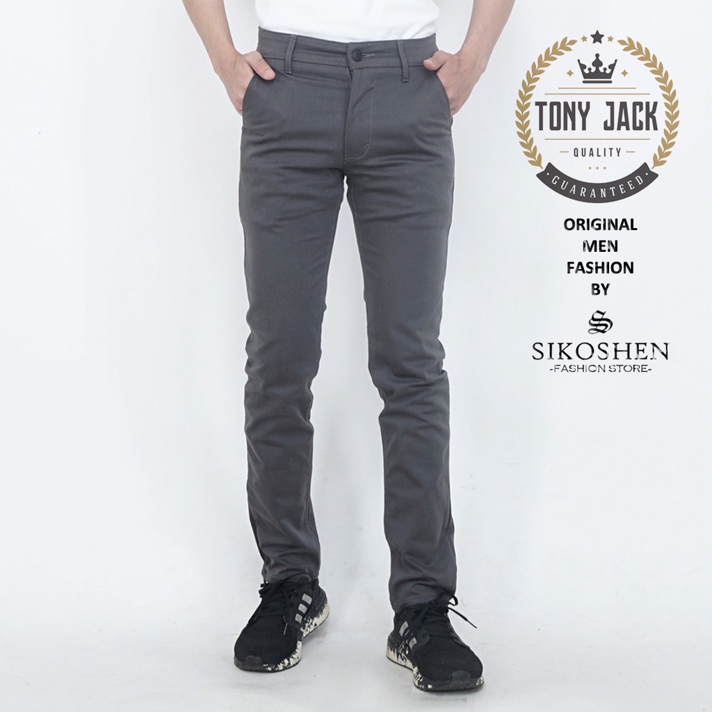 Celana Chino Pria Abu Tua Original Tony Jack Celana Panjang Pria Slimfit Celana Panjang Cowok