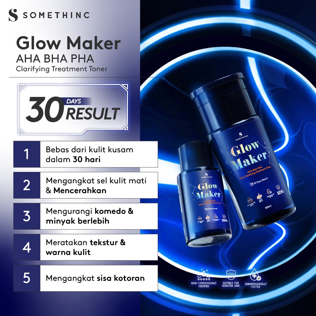 SOMETHINC GLOW MAKER AHA BHA PHA Clarifying Treatment Toner 100 ml / 40 ml - Toner Exfo Mengangkat Sel Kulit Mati  - Ukuran Kecil &amp; Besar - Kemasan Biru Something Someting Sometinc Somethink Sometink