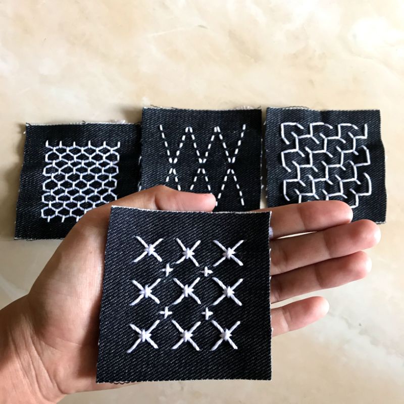 Sashiko Mini 8 × 8cm Murah | Patch Sashiko | Sashiko Handmade | Repair Denim Sashiko