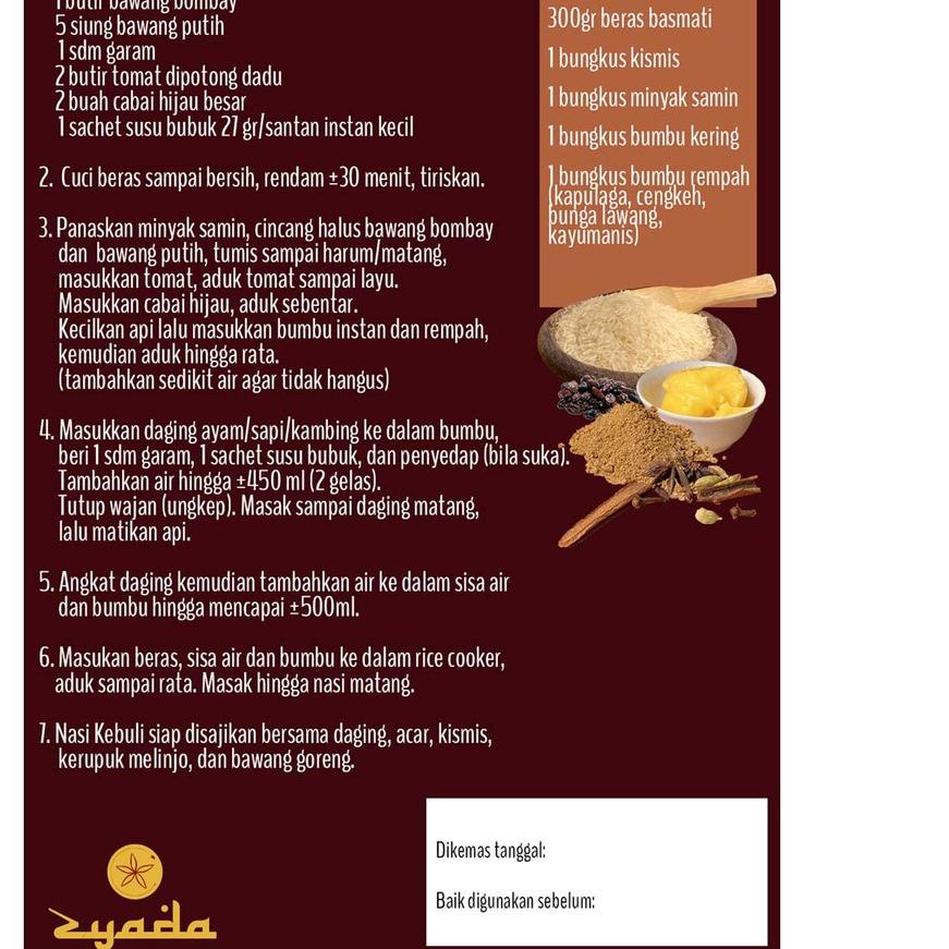 

limited STOCK!Nasi Kebuli Instan Zyada 400gr (4-5 Porsi) Beras Bumbu Kebuli Minyak Samin|SQ5