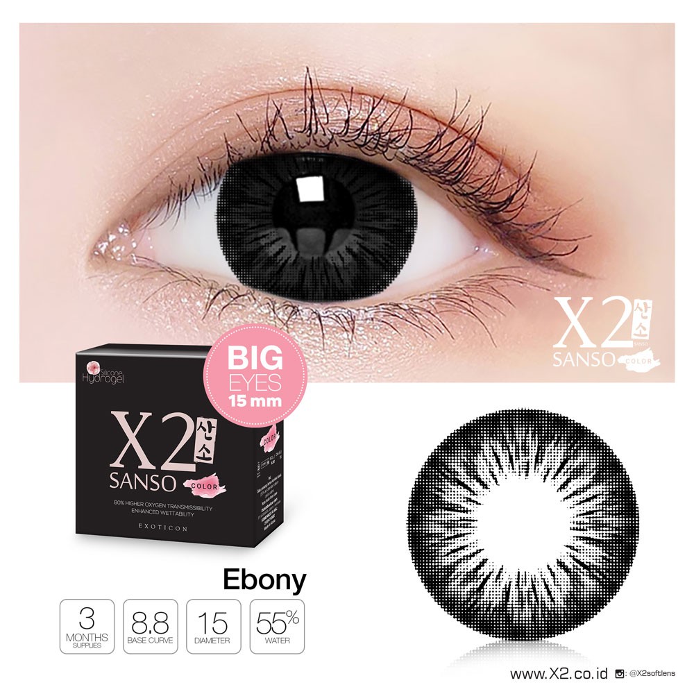 Softlens warna X2 Sanso Ebony Bulanan