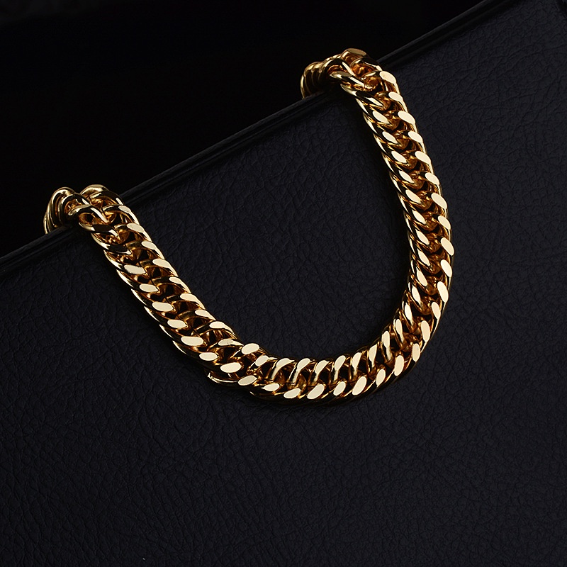 Gelang Rantai Bahan Stainless Steel Lapis Emas Untuk Pria