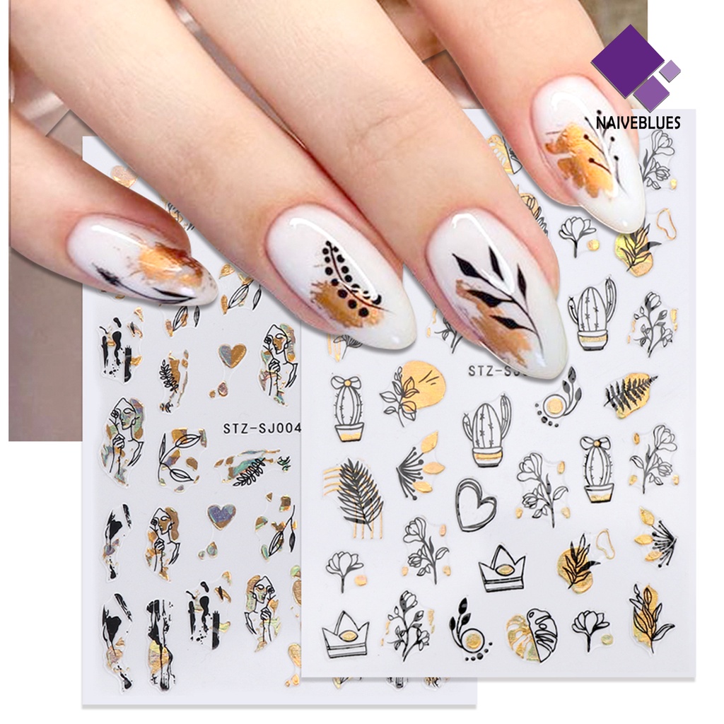 Naiveblue &gt; 2Pcs / Set Stiker Decal Motif Bunga Mawar Untuk Dekorasi Nail Art / Manicure DIY