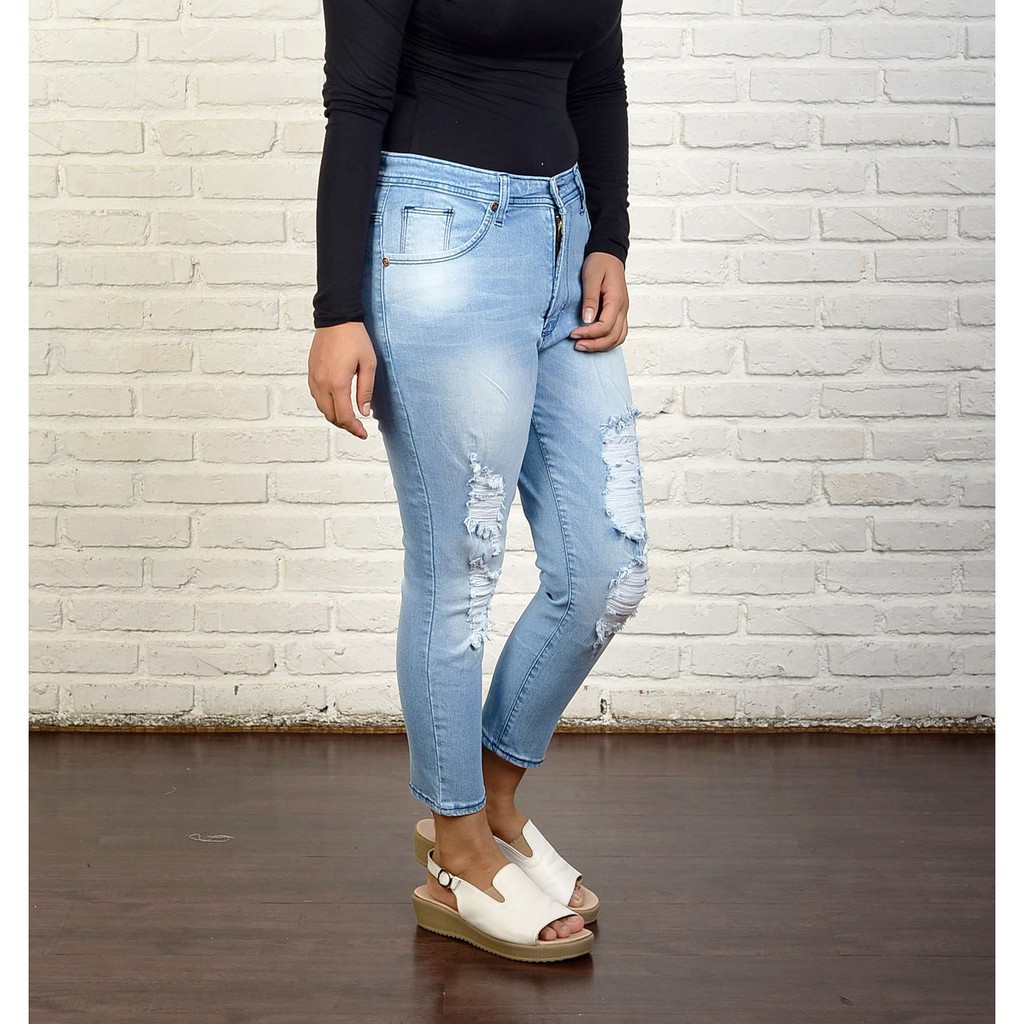 BLZ |  Celana Jeans Jumbo Wanita Ripped Jeans Bigsize 7997
