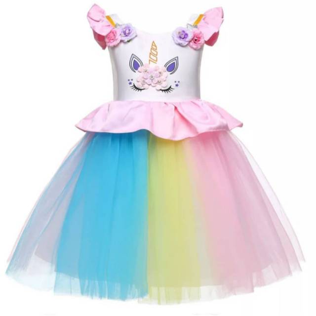 Baju Pesta ulang tahun anak Dress Unicorn Rainbow