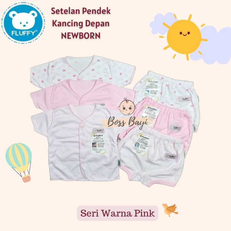 FLUFFY Baby Wear - Setelan Kancing Depan Lengan Pendek Celana Pendek NEWBORN