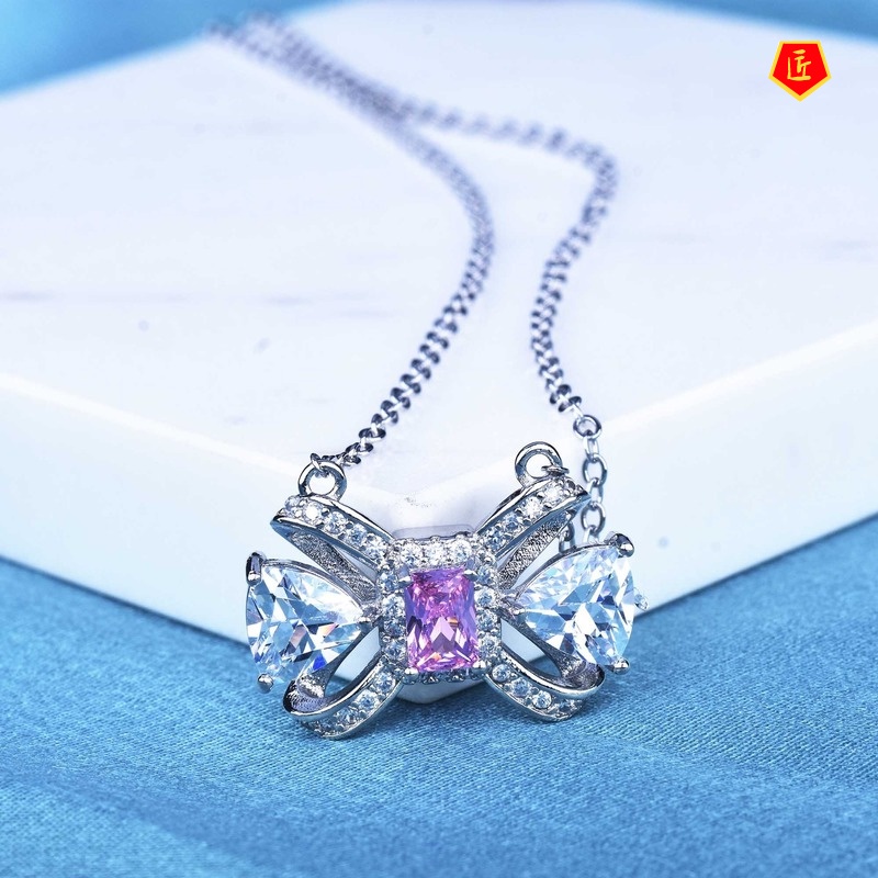 [Ready Stock]Diamond Bow Stud Earrings Elegant Necklace Ring Set