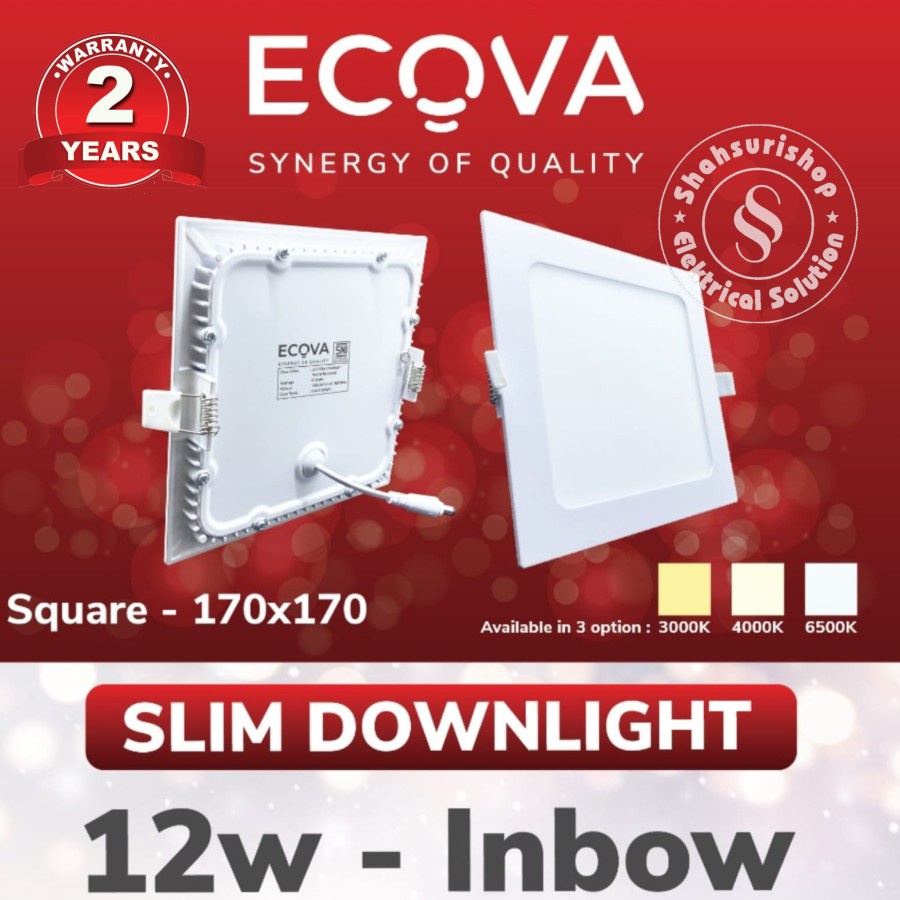 ECOVA SLIM DOWNLIGHT INBOW KOTAK 12 WATT 12W LED PANEL BERGARANSI