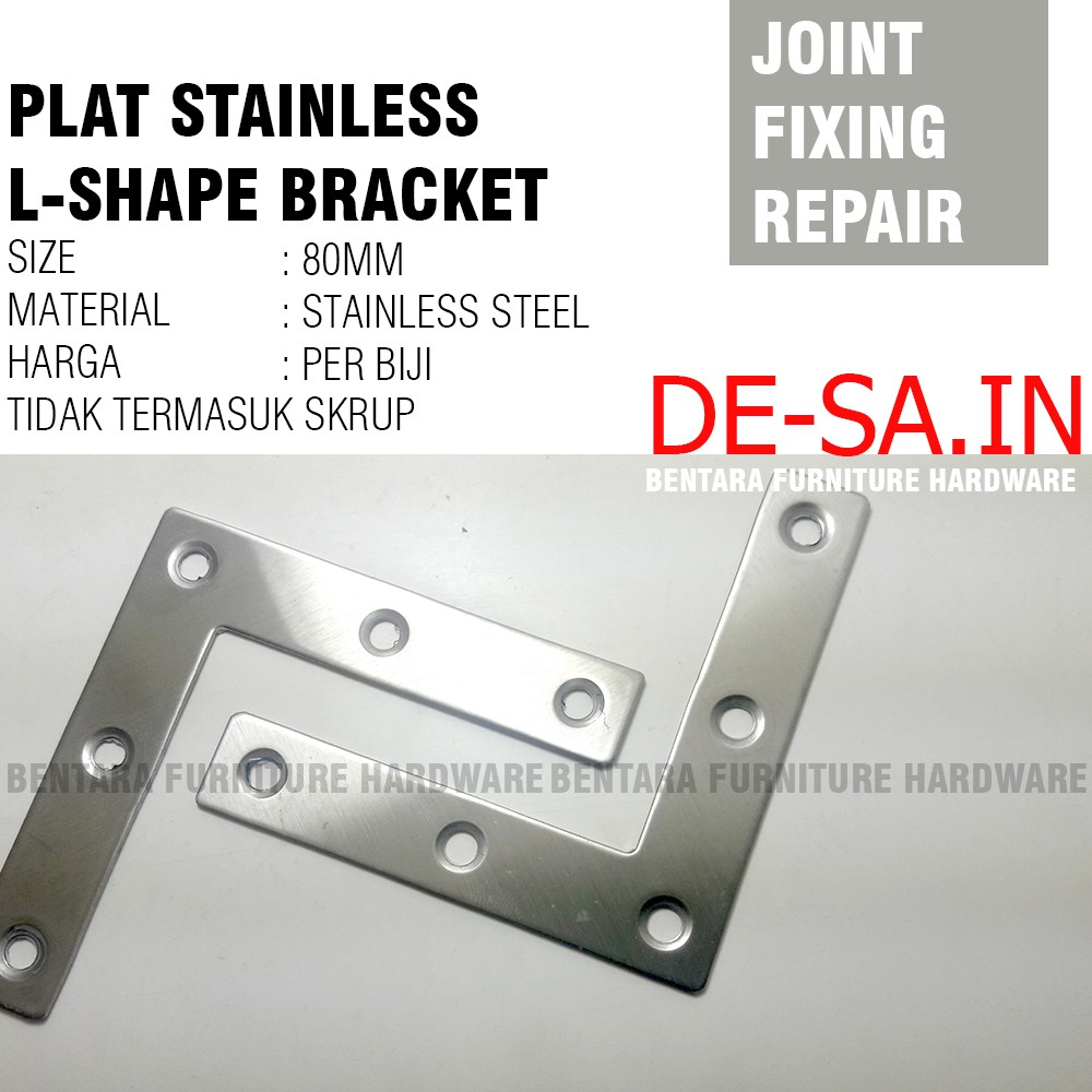 80MM Plat L-Shape Stainless Steel - Bracket Flat Reparasi Joint Fixing Repair