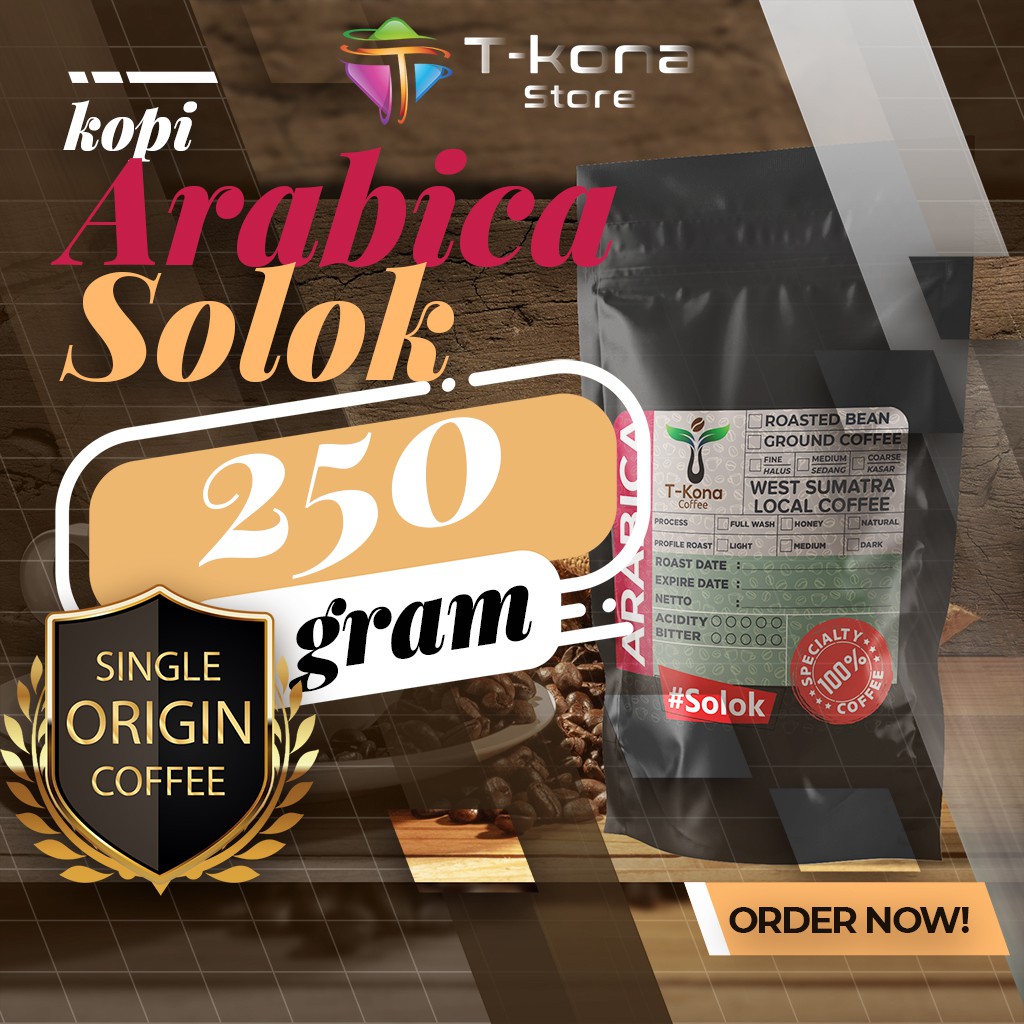 

Kopi Arabica Khas Solok Sumatera Barat Specialty Coffee (Biji / Bubuk) Arabika 250 gram