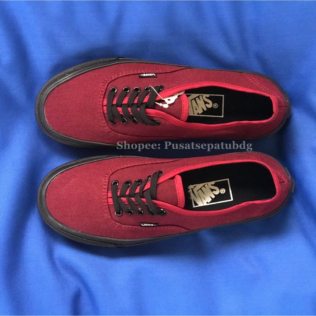 Vans Authentic Maroon Black Sol Hitam