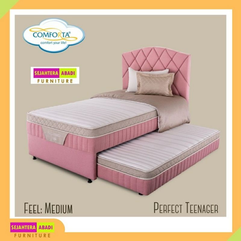 springbed comforta latex 2in1 perfect teenager pink white twin sorong matras sliding / full set free