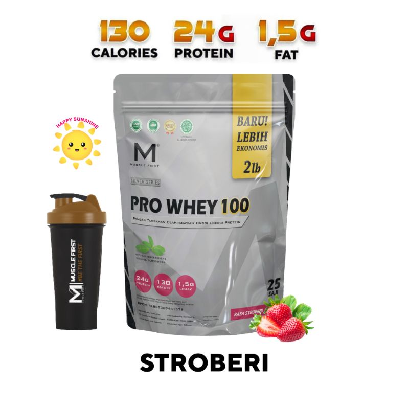 M1 ProWhey 100 2LBS STRAWBERRY New Formula Free Bonus / Shaker Pro Whey - Muscle First Susu Protein 