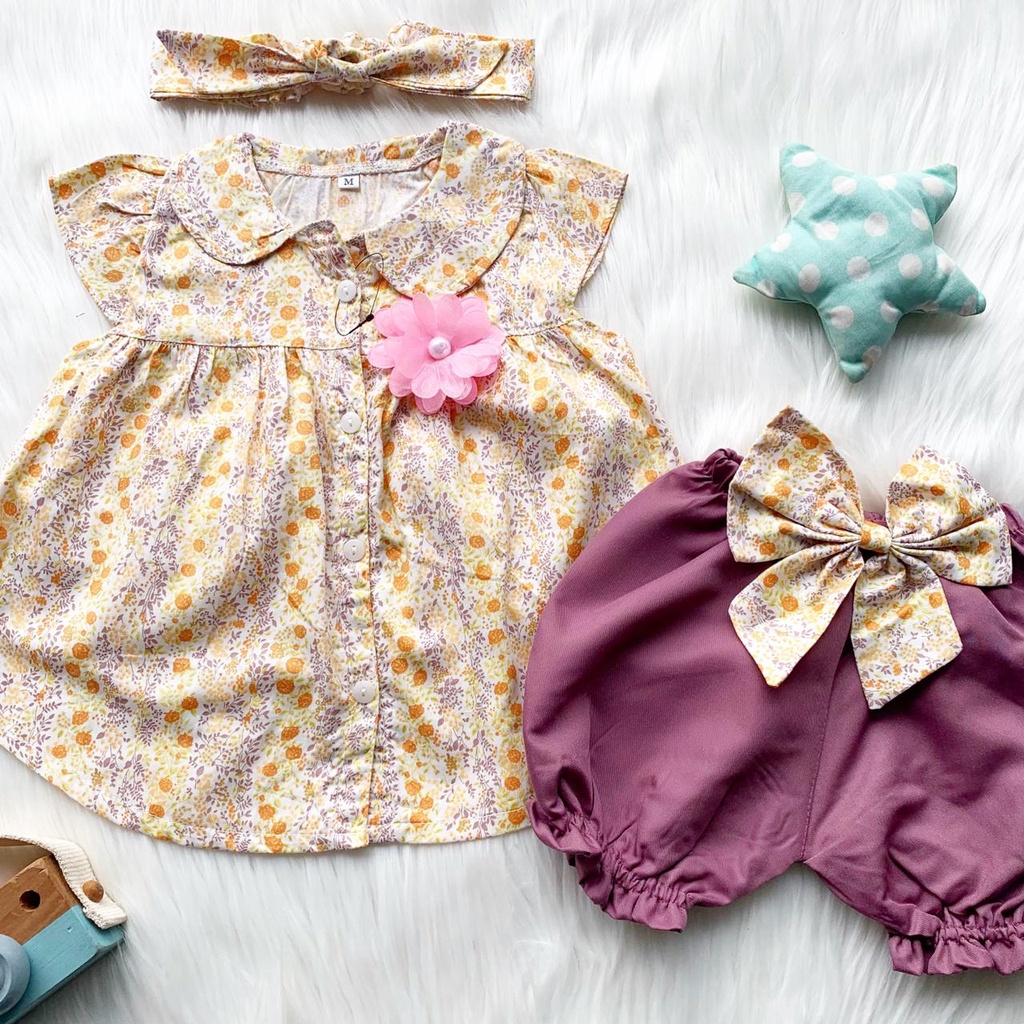 setelan anak perempuan baju bayi perempuan anak cewek 1- 3 tahun 0 1 2  tahun katun jepang baju baby kemeja anak perempuan kemeja bayi CHERRY BLOSSOM SHIRT SET