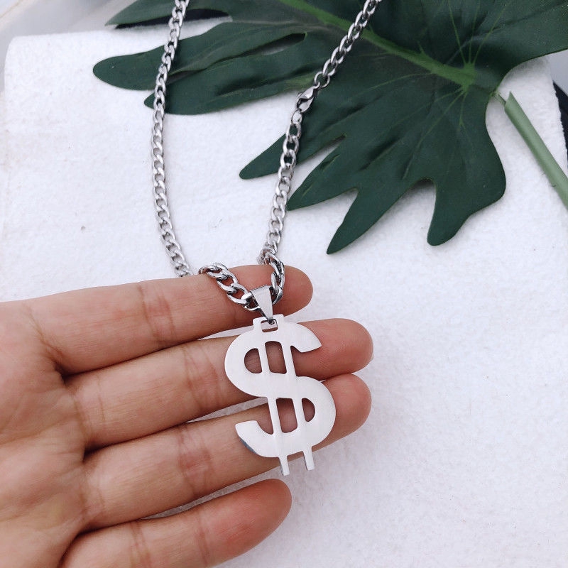 Kalung Liontin Dollar Bahan Titanium Steel Gaya Punk Hip-Hop Retro