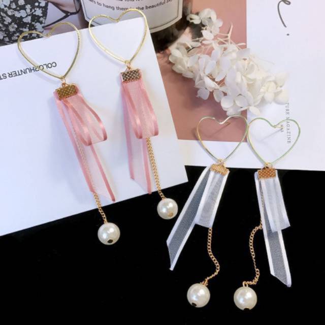 Anting tusuk / stud panjang pita mutiara kekinian (lovisa earring)