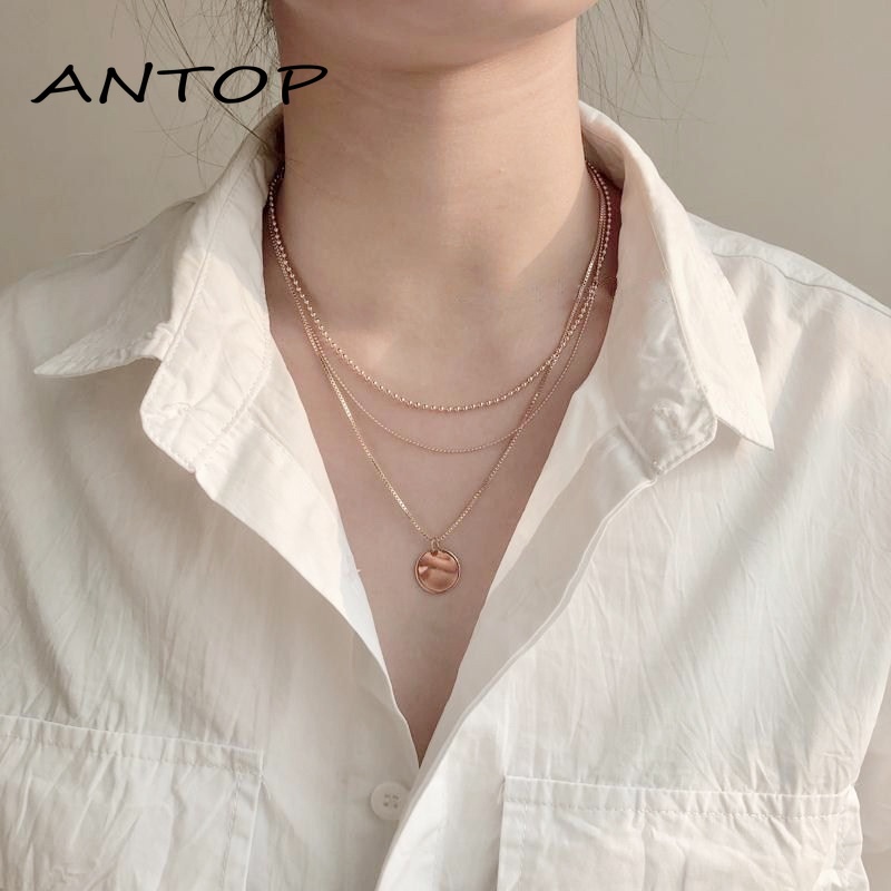 Korea Fashion Multilayer Liontin Kalung Wanita Emas Choker Perhiasan Aksesoris ANTOP