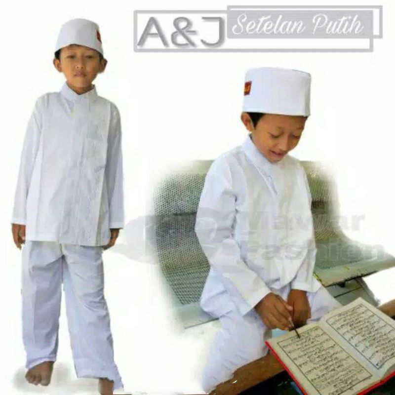 Baju Koko anak laki-laki putih polos Bordir Usia 3-13th By A&J