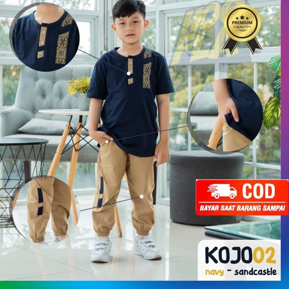 Paling Dicari.. HOOFLAKIDS Setelan Koko Kaos Celana Joger Anak Laki Laki 3-12 Tahun Navy Sandcastle 