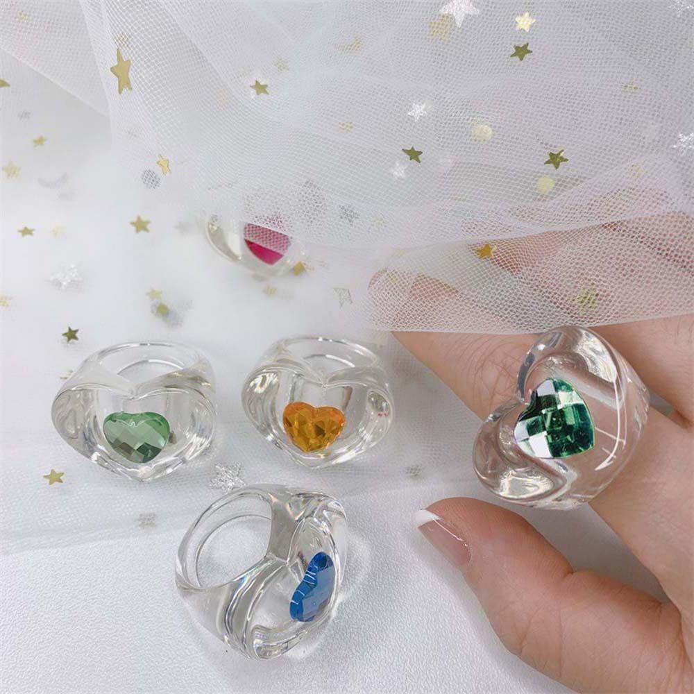 Mxbeauty Cincin Resin Tren Geometris Wanita Cinta Berlian Korea Perhiasan Fashion