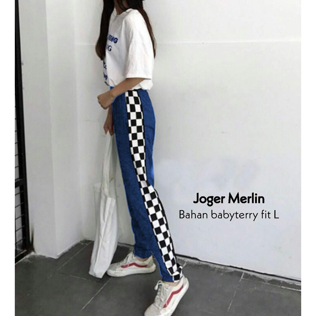 celana panjang jogger catur merlin / joger pants wanita kotak kotak