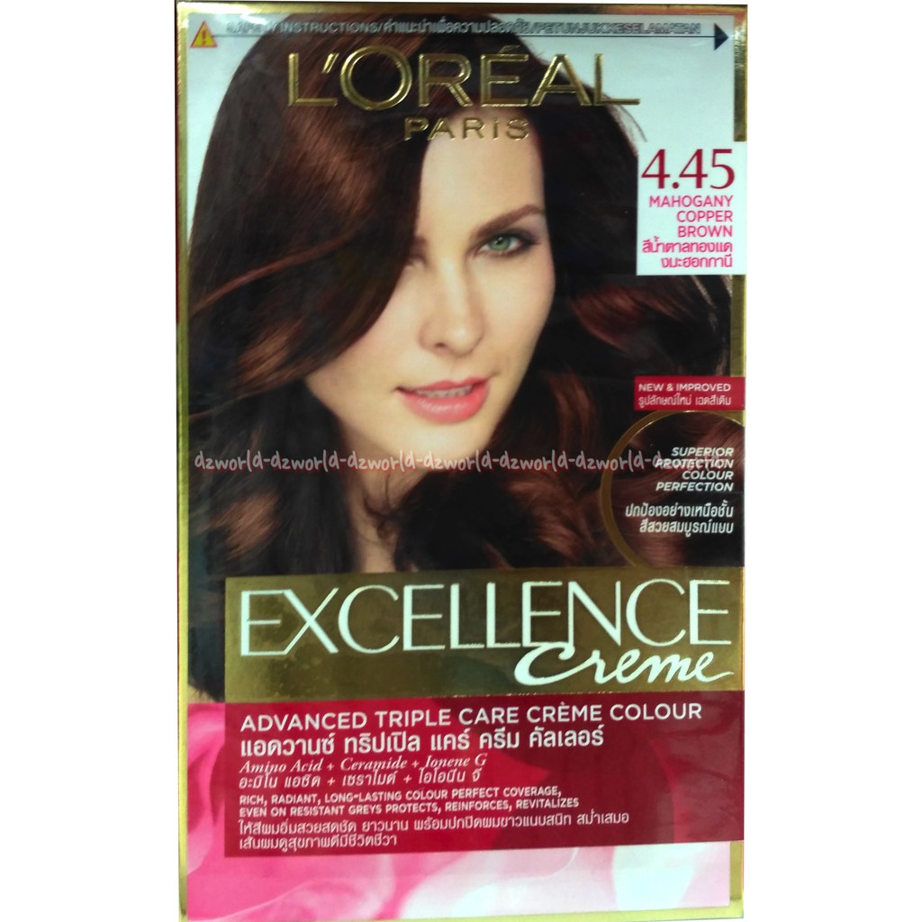 Loreal Excellence no 445 Mahogany Copper Brown Cat Rambut L'oreal Pewarna Rambut