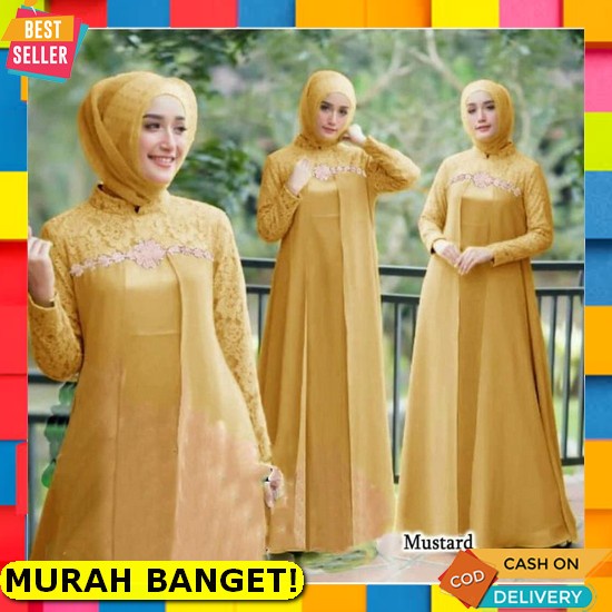 Gamis Muslim Terbaru 2022 Remaja Kekinian Model Pesta Bahan Moscrepe Maxi Wanita Mosscrepe Dusty Pin
