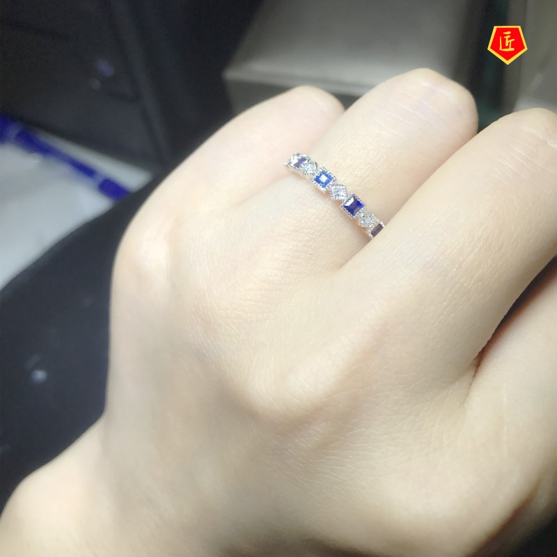 [Ready Stock]Simple Personality Square Diamond Emerald Ring 18K Gold