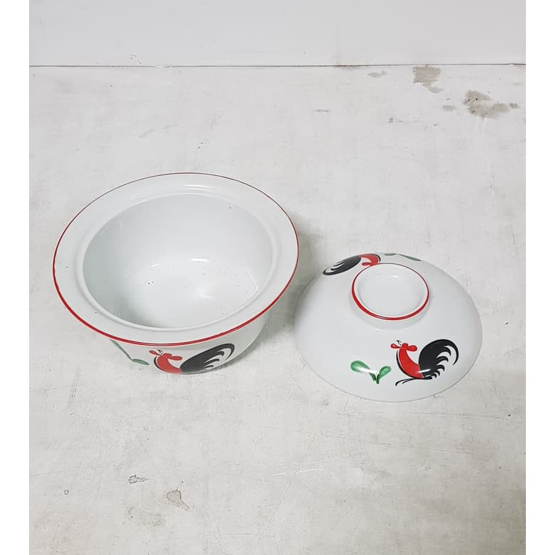 Mangkuk Soup Keramik / Mangkuk Sapo Motif Ayam + Tutup