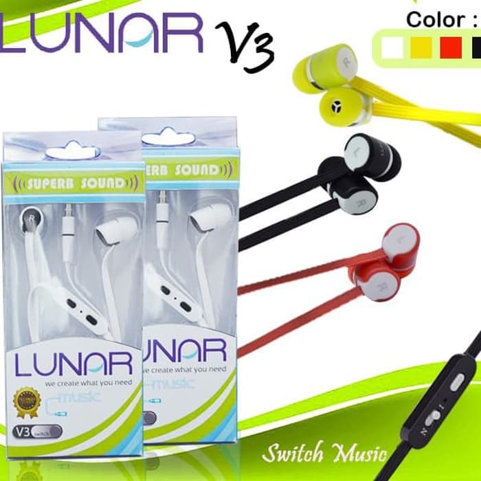 Headset Double Bass Lunar bisa telp dan music - earphone bass LUNAR
