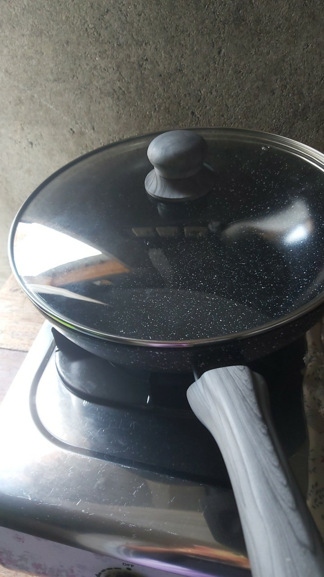 Bolde Wok ( Wajan ) 28 Cm + Glass Lid, Granite Black Dark Knight
