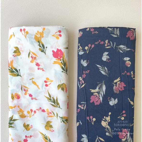 Tokoencit Kain Poly Crepe/ Ity Lady Zara Per 1 Meter Motif Bunga Water Effect Moscrepe Wollycrepe