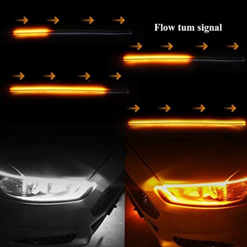 [1 Pair Daytime Running Light Ultra-Thin Light  LED Lights Guide Strip]  [Auto Super Bright Two-Color Silicone Light Strip Led Lamp]