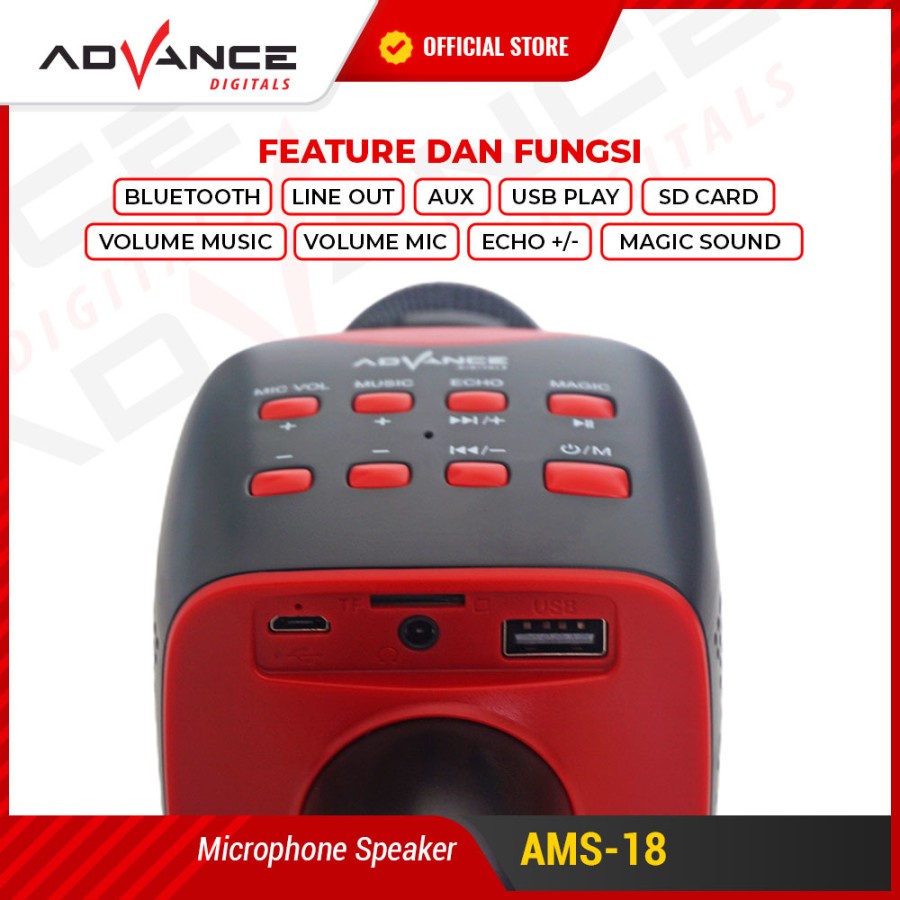 Advance AMS18 Mic Wireless Bluetooth Speaker Karaoke Portable Bass Aktif