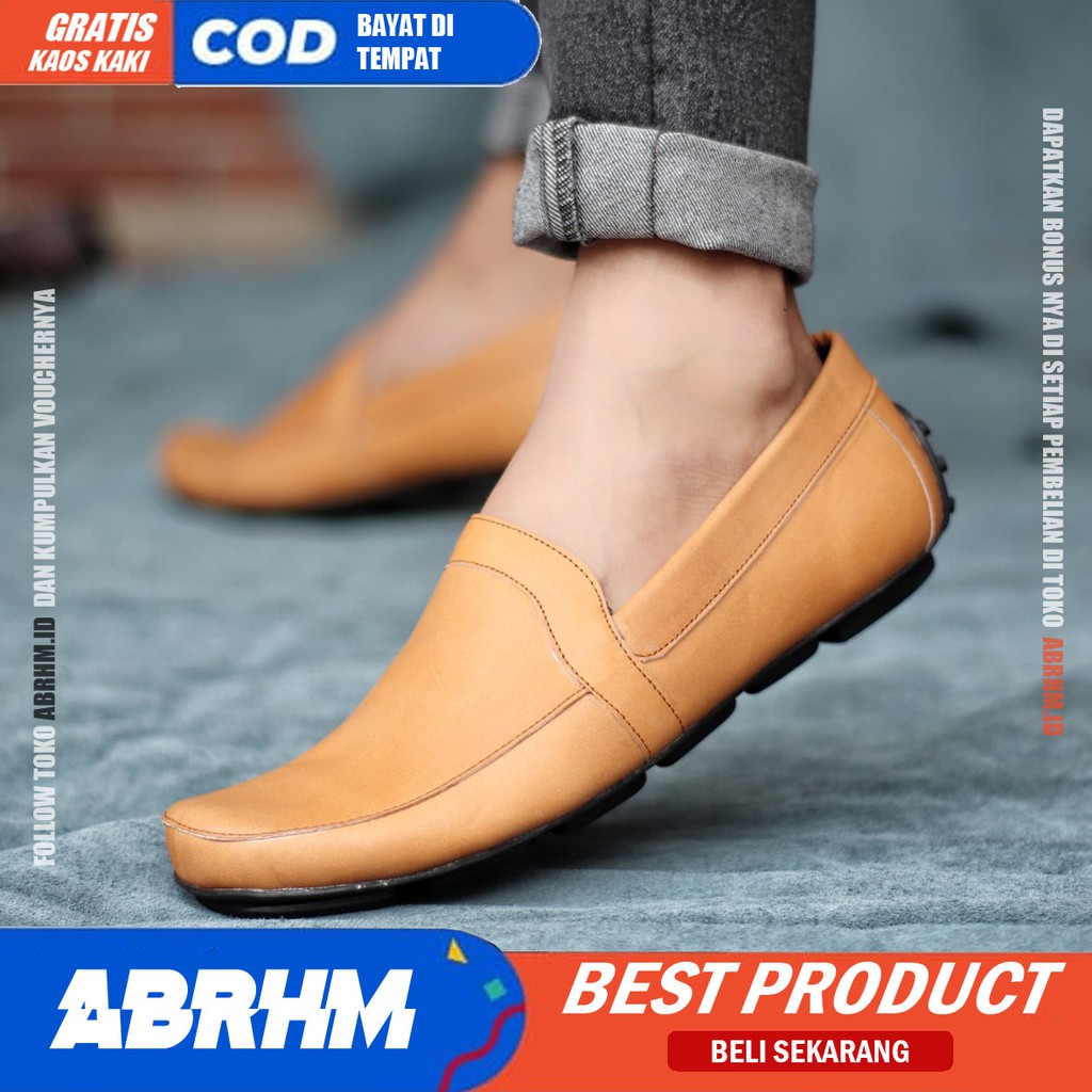 ABRHM x POLAS Sepatu Slip On Pria Sepatu Pria Casual Anti Slip Sepatu Kerja Cowok / Cowok Sepatu Kasual Santai Kekinian