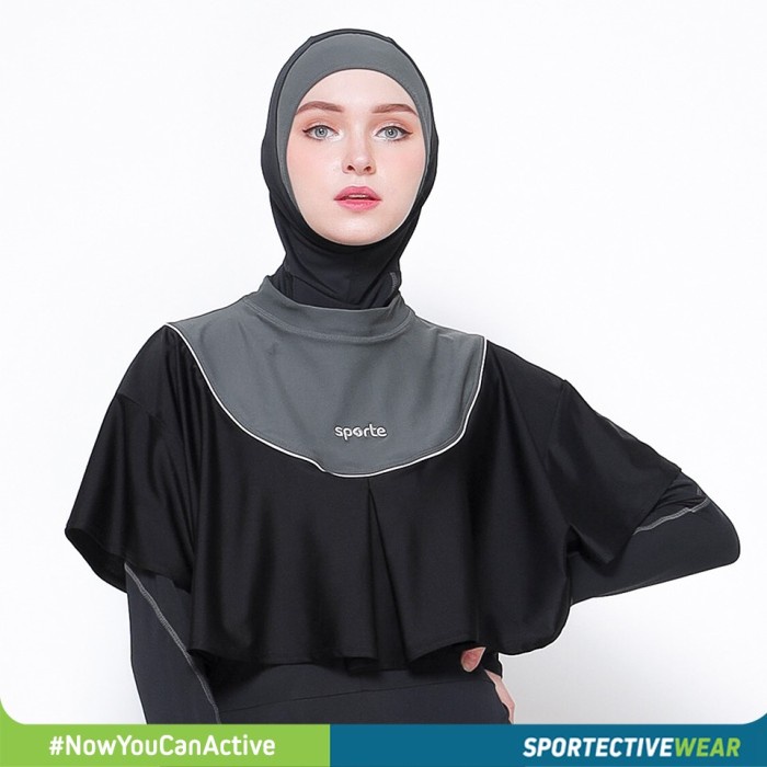 Muslim-Renang-Baju- Bolero Rompi Outer Renang Sporte Muslim Muslimah - Black Grey -Baju-Renang-