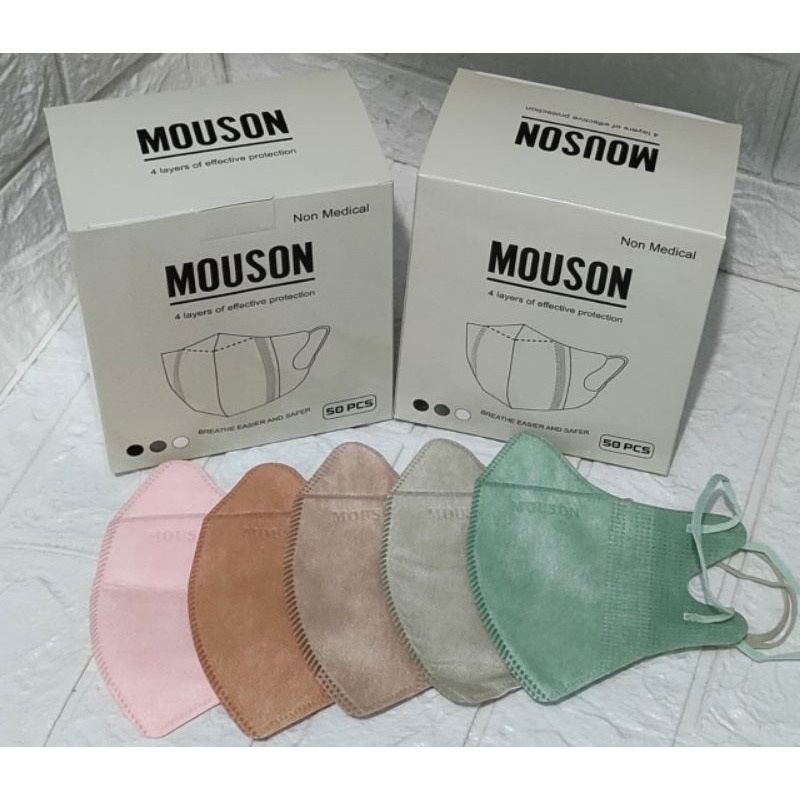 Masker Duckbill Mouson Garis 4ply 50pcs Warna Soft Tali Warna Senada Original