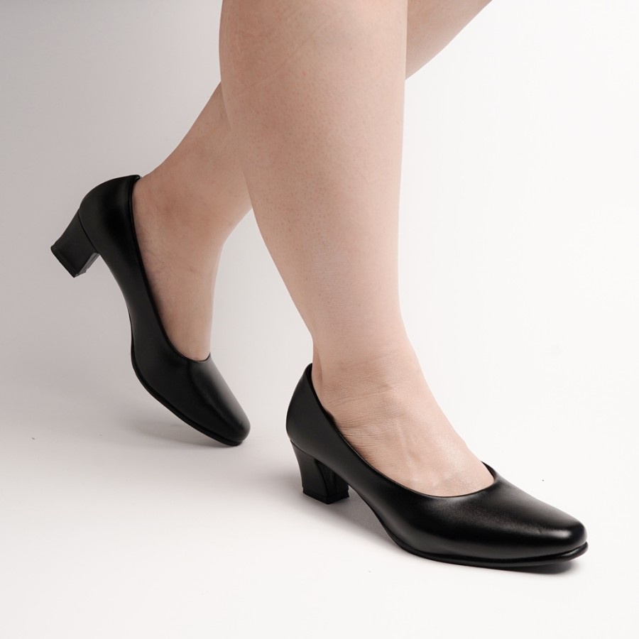 sepatu pantofel wanita big size 41 42 43 44 45 ukuran besar-jumbo - kulit Hitam heels formal cewe Hak 3cm 5cm