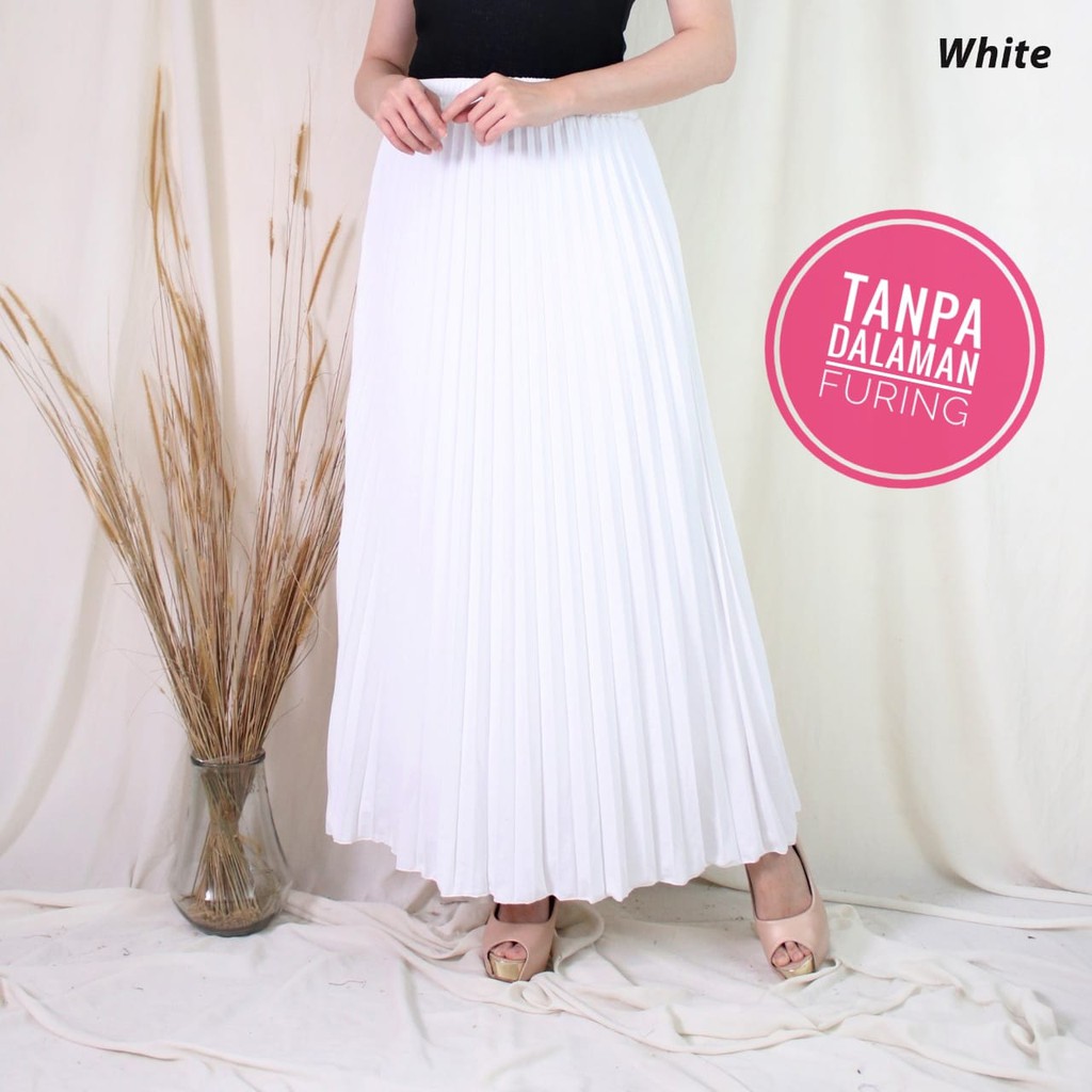 ROK PLISKET MURAH (256 WHT) LUVALINE PRISKET PUTIH TANPA FURING PLEATED SKIRT FLARE SKIRT MAYUNG